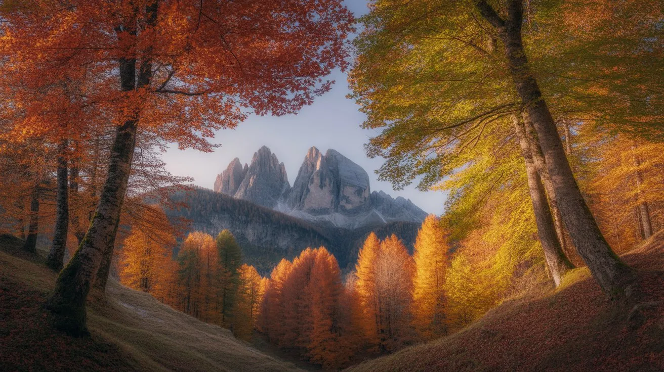 AI image: Dramatic Autumn Dolomites Landscape in Peter Lik Style