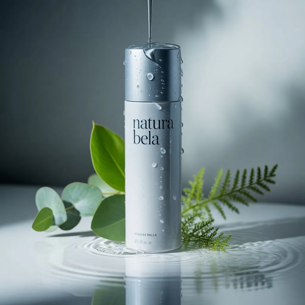 AI image: Sleek Silver Skincare Bottle with Botanical Elegance