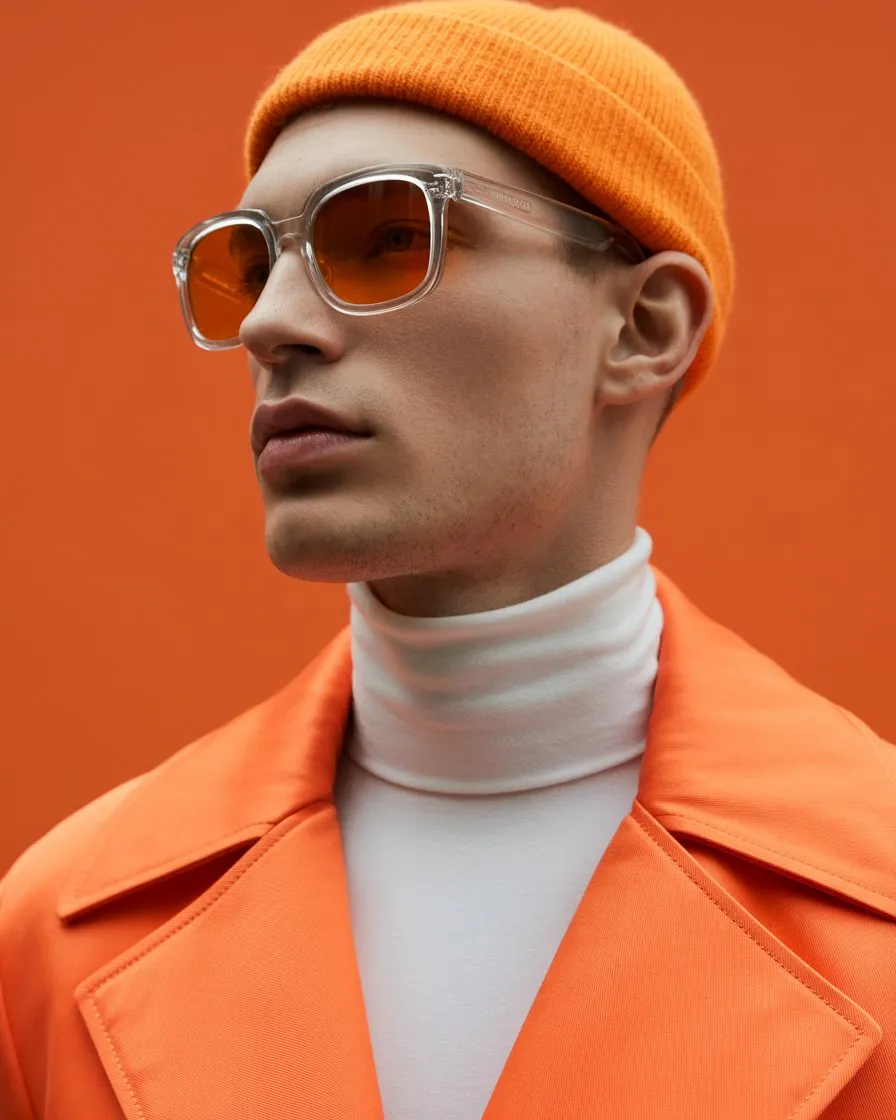AI image: Bold Editorial Portrait of Male Model in Orange Fashion