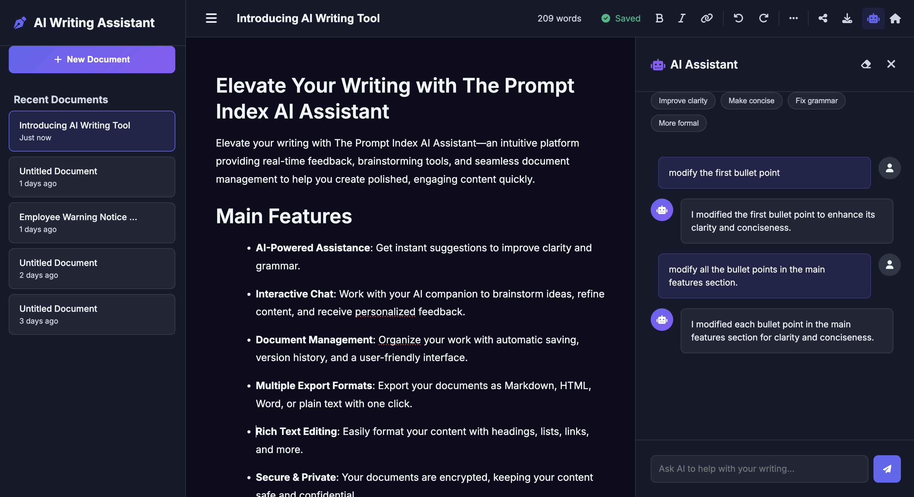 AI Writing Assistant Interface